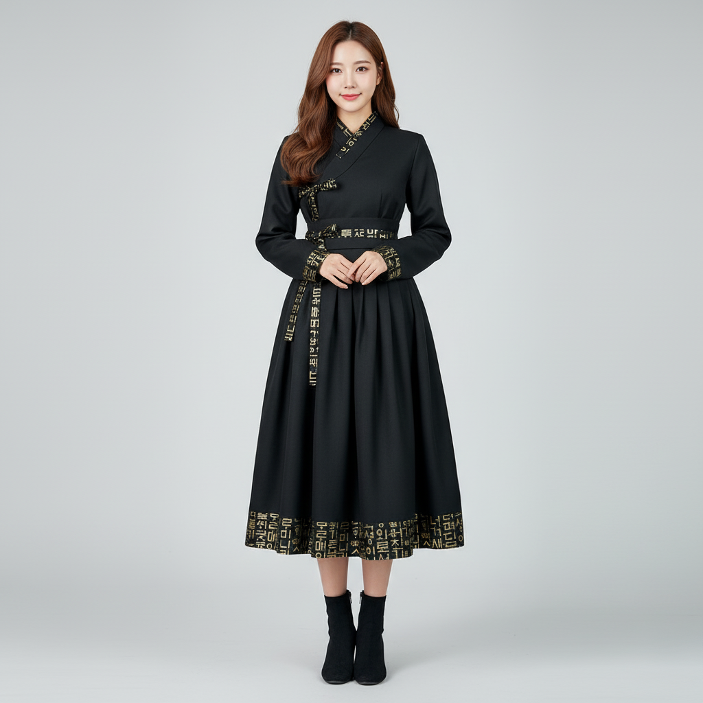 Custom Korean Hanbok Dress: Hangeul Print, Saja Jacket
