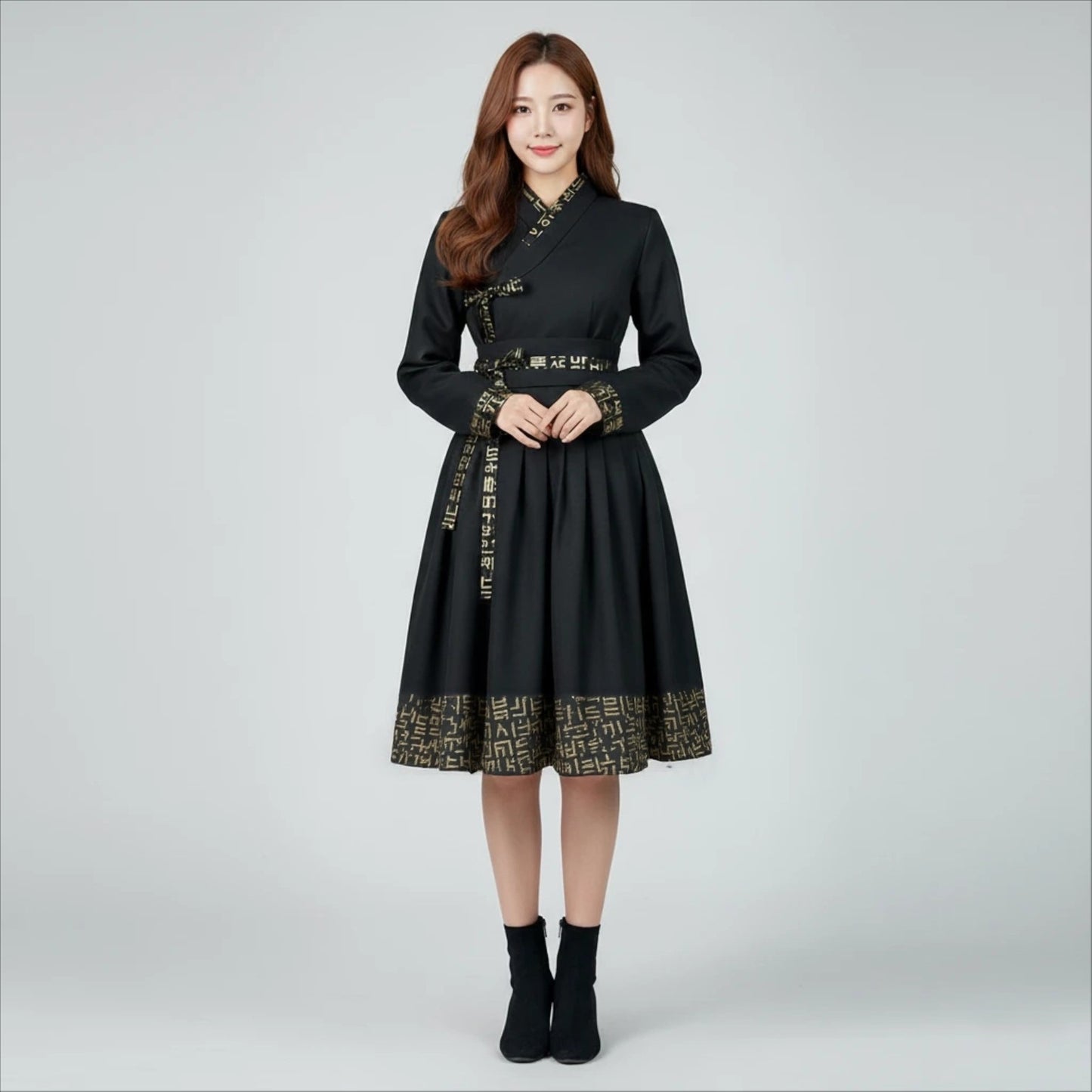 Custom Korean Hanbok Dress: Hangeul Print, Saja Jacket