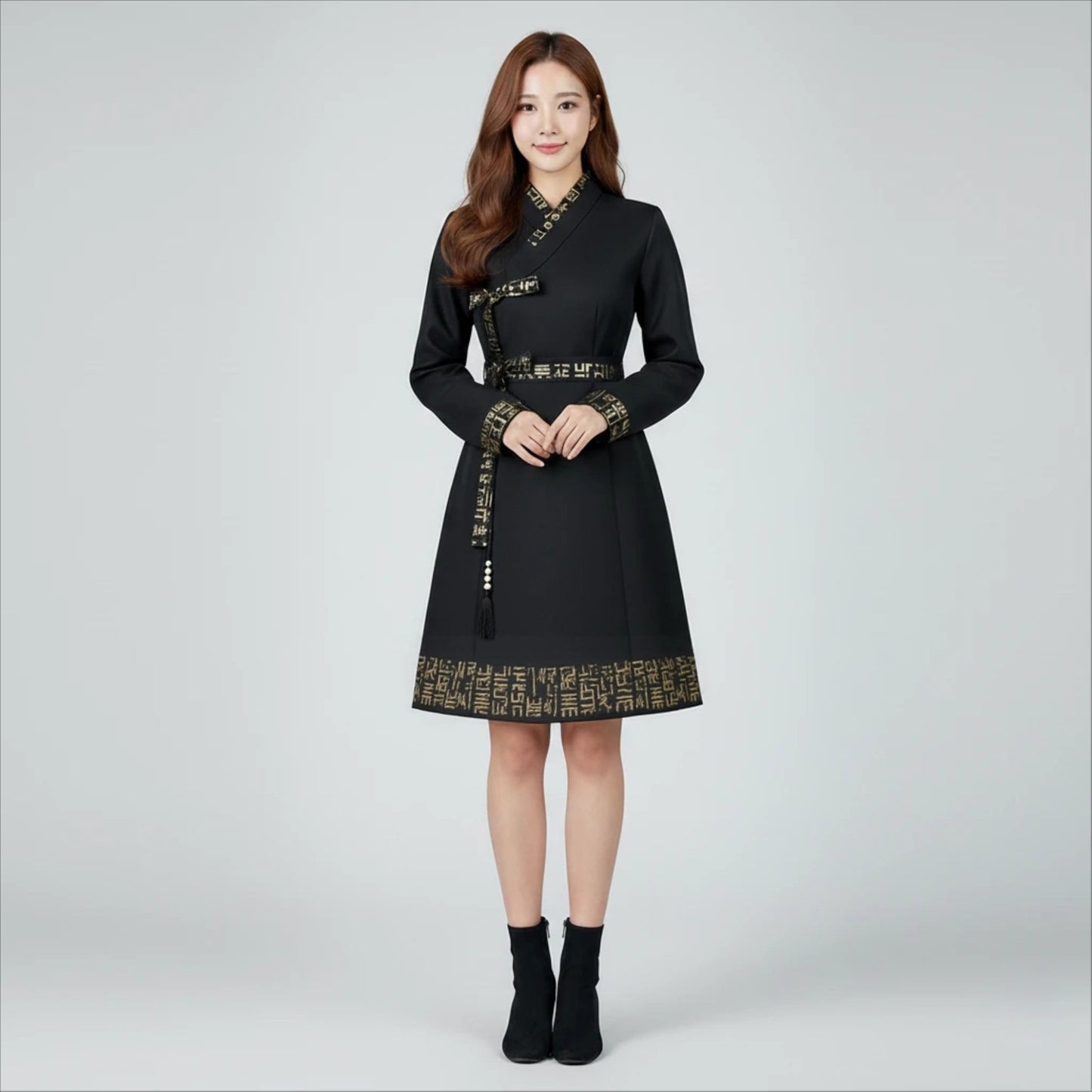Custom Korean Hanbok Dress: Hangeul Print, Saja Jacket