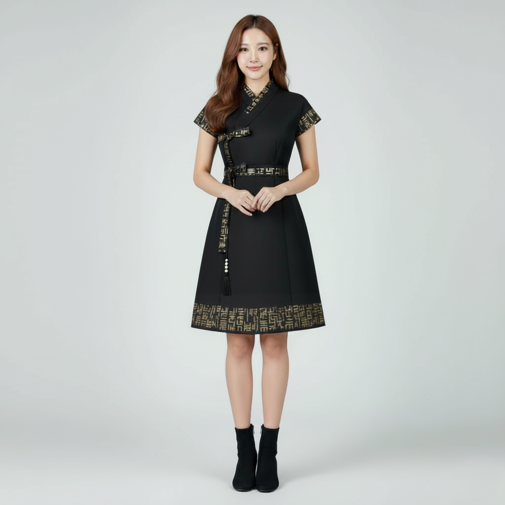 Custom Korean Hanbok Dress: Hangeul Print, Saja Jacket