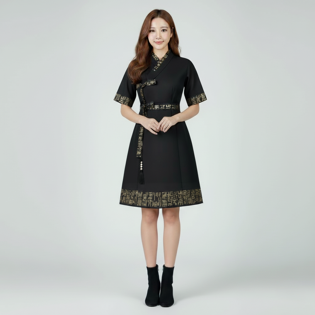 Custom Korean Hanbok Dress: Hangeul Print, Saja Jacket