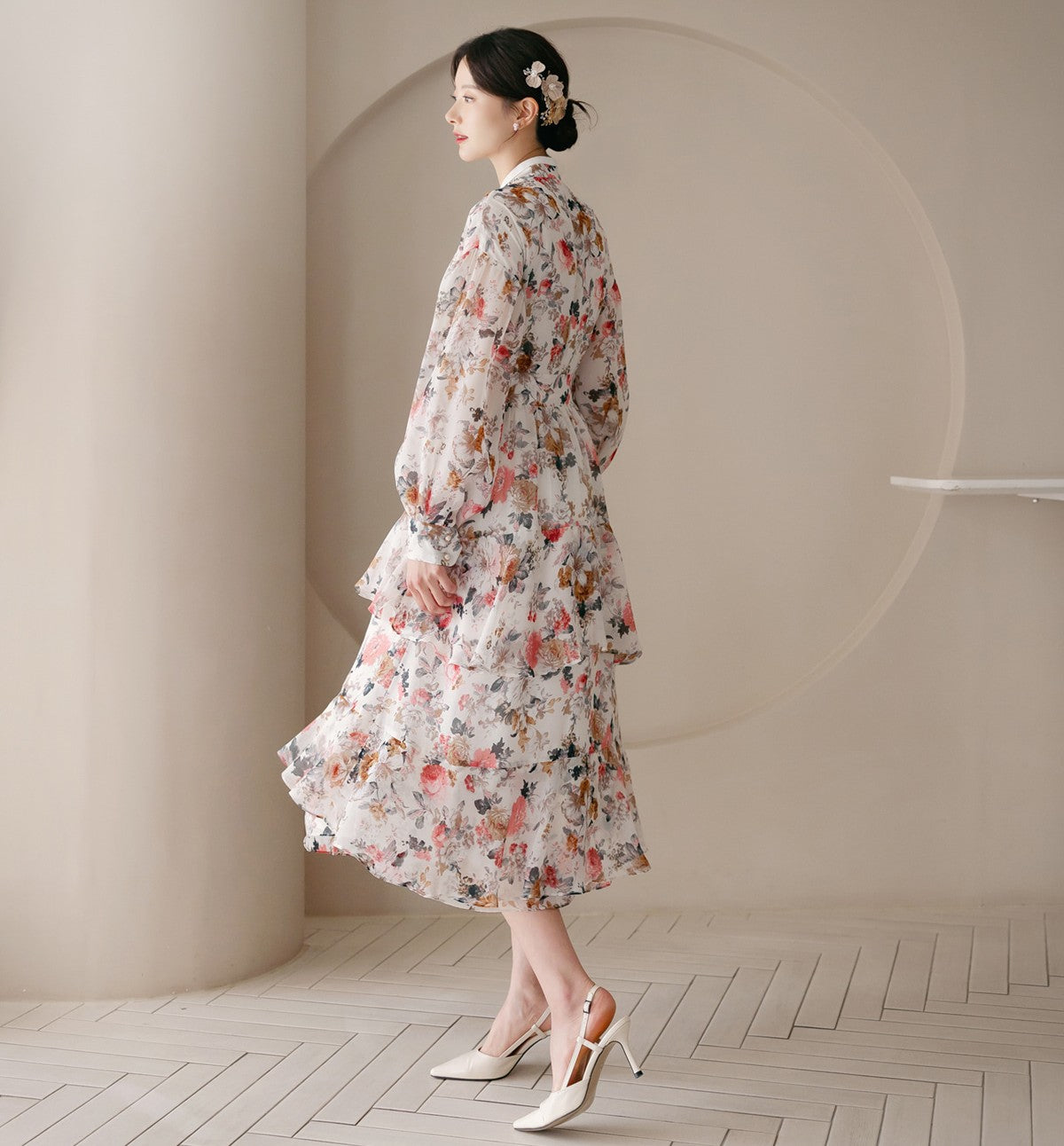 Korean Organza Hanbok Dress: Slim-Fit Color Block Sheer Sleeve