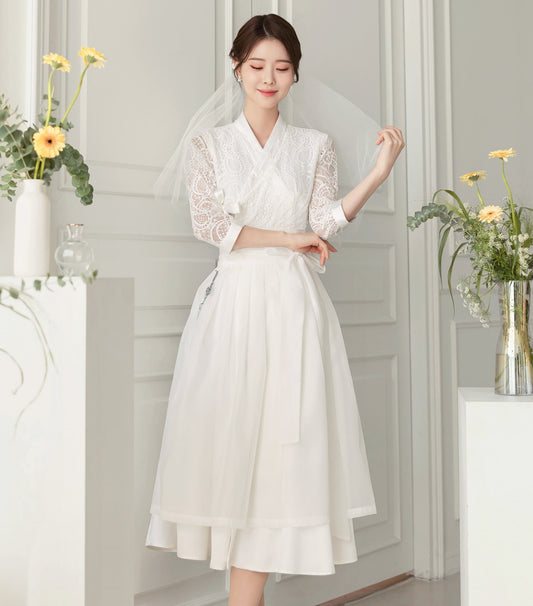 Korean Modern Hanbok De-olin lace Dress Wedding