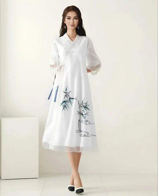 Korean Hanbok Dress embroidery Maix Dress
