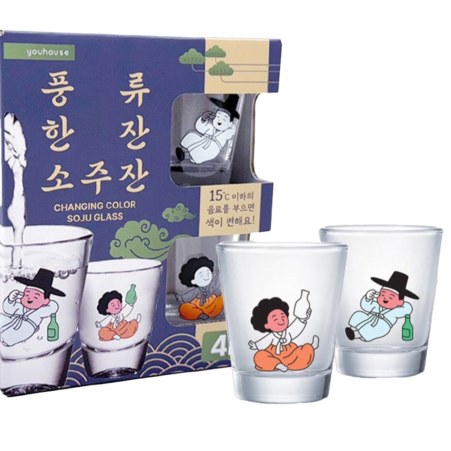 Korean Traditional Elegance Scholar Shot Glass 4pcs Color-Changing Soju glass