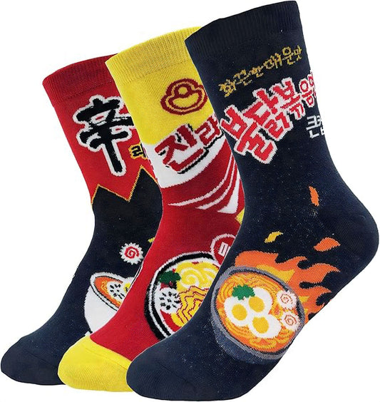 3pairs K-Culture Korean Socks. Korean Buldak Ramyeon Socks. Shin Ramyeon socks