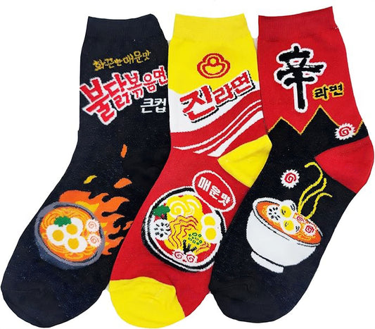 3pairs K-Culture Korean Socks. Korean Buldak Ramyeon Socks. Shin Ramyeon socks